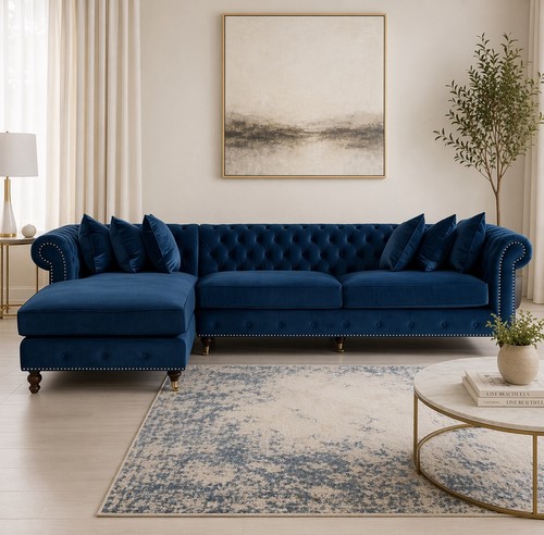 Navy blue velvet corner - blue,