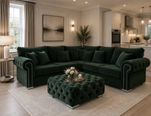 Dark green velvet chesterfield - dark,