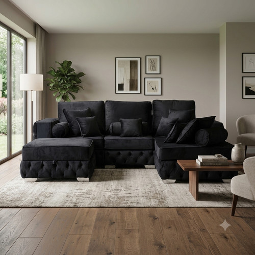 Black fabric chesterfield - fabric,