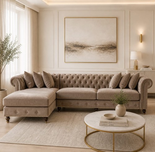 Shape beige chesterfield - l-shape,