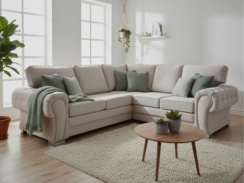 Cream corner sofa bed - bed, l