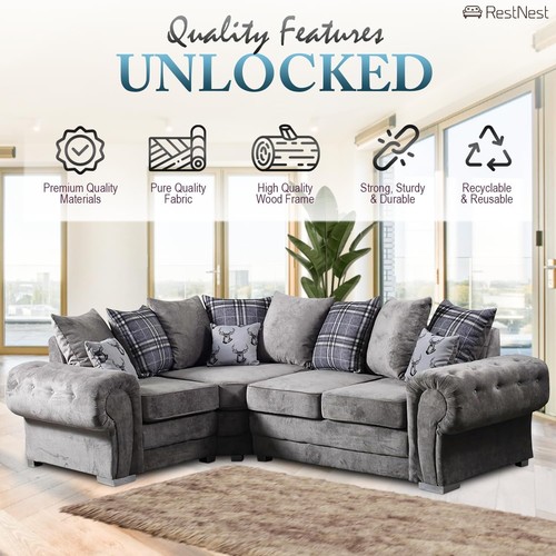 Corner sofa grey woven fabric - sofa,