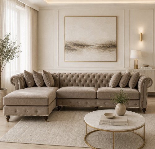 Beige chesterfield corner sofa - corner,