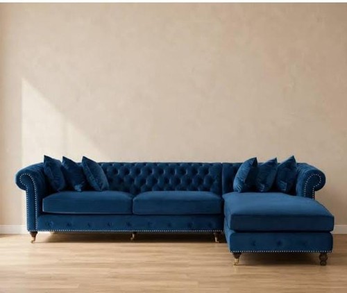 Blue plush chesterfield - blue,