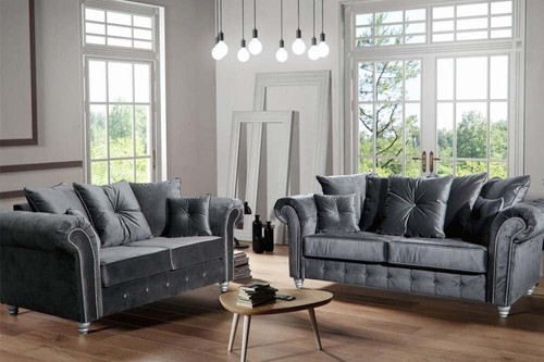 Velvet grey sofa set - velvet, 3+2+1