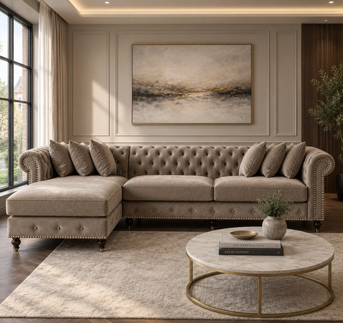 Beige chesterfield corner sofa - beige,